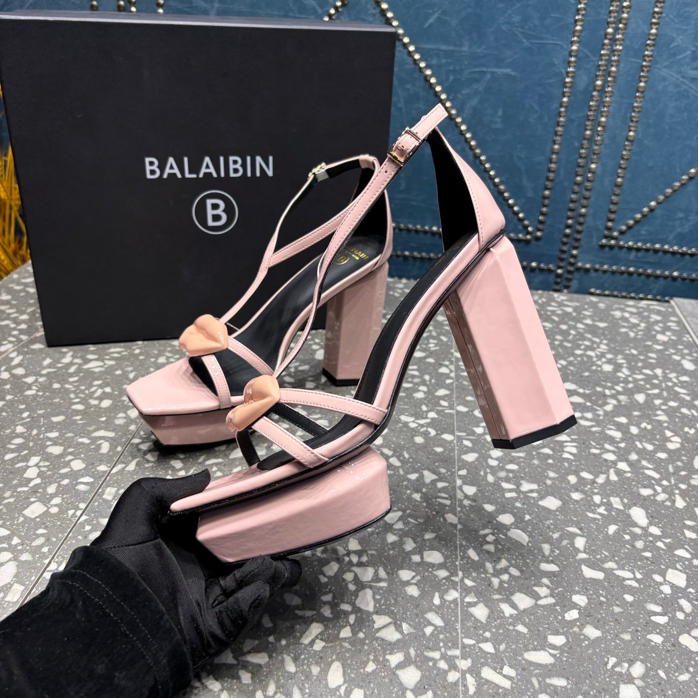 BALMAIN 26S HIGH-HEELED SANDALS 105 MM IN LIGHT PINK CALFSKIN STYLE 7