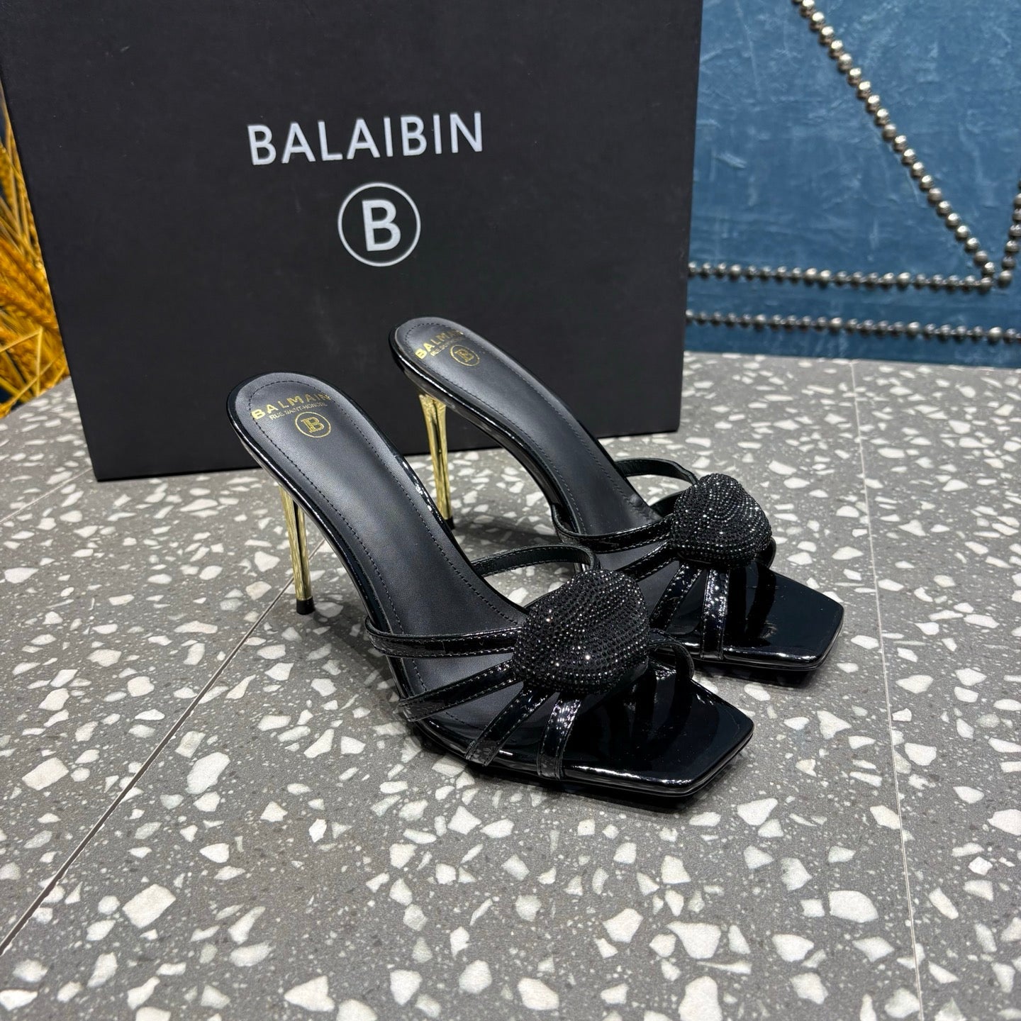 BALMAIN 26S HIGH-HEELED SANDALS 95 MM IN BLACK CALFSKIN STYLE 7