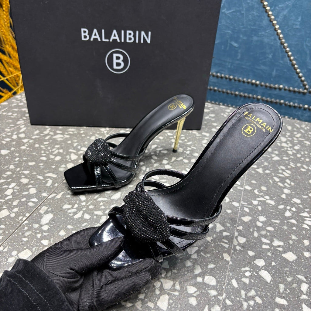 BALMAIN 26S HIGH-HEELED SANDALS 95 MM IN BLACK CALFSKIN STYLE 7