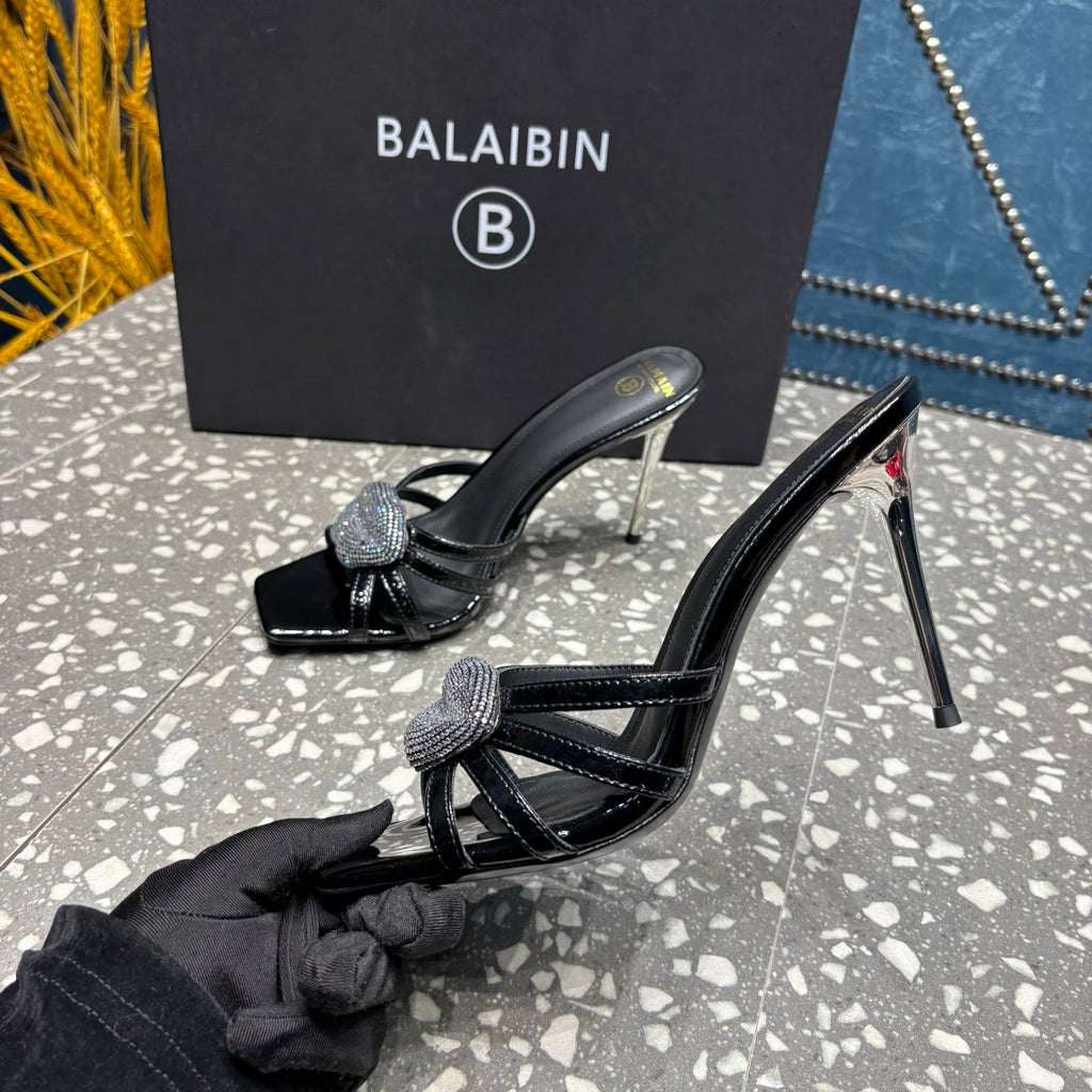 BALMAIN 26S HIGH-HEELED SANDALS 95 MM IN BLACK CALFSKIN STYLE 6