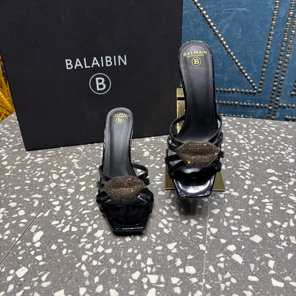 BALMAIN 26S HIGH-HEELED SANDALS 95 MM IN BLACK CALFSKIN STYLE 5