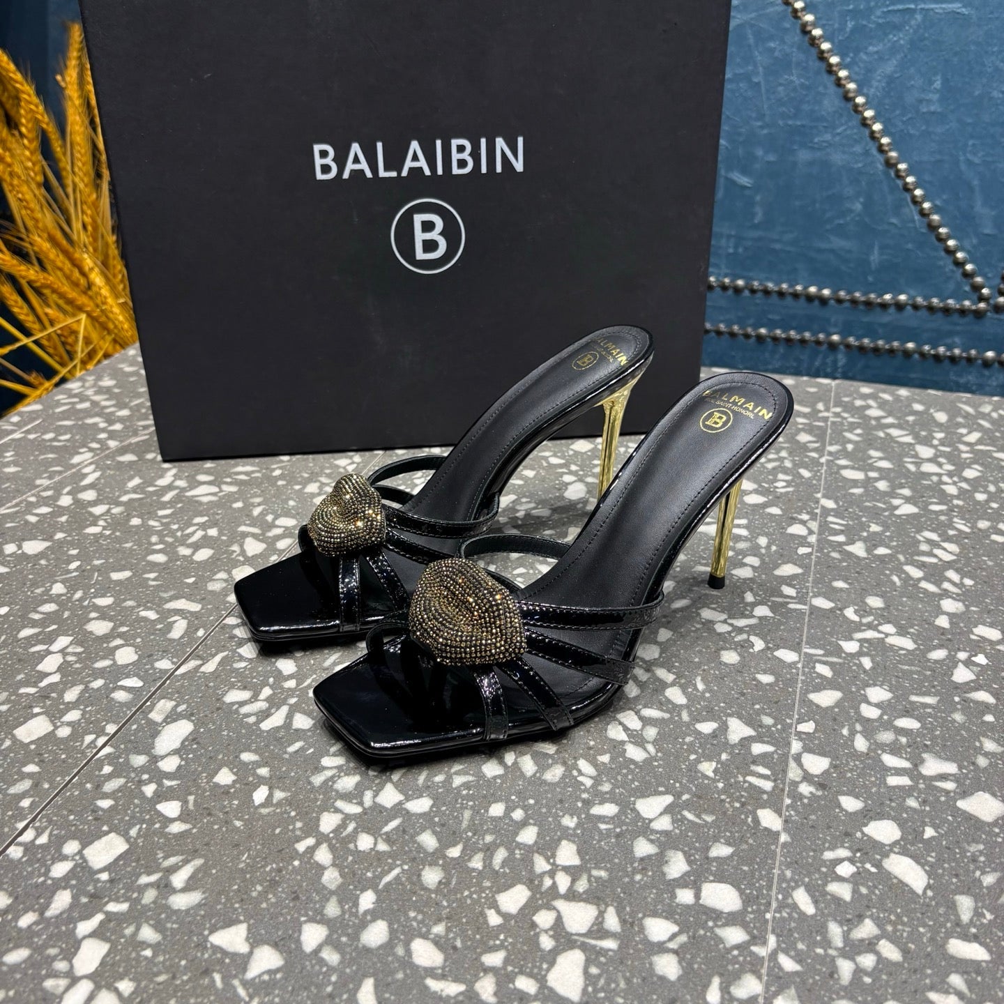 BALMAIN 26S HIGH-HEELED SANDALS 95 MM IN BLACK CALFSKIN STYLE 5