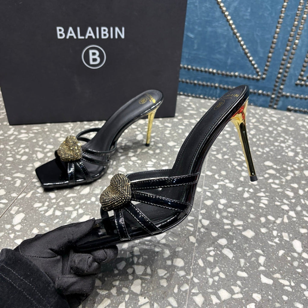BALMAIN 26S HIGH-HEELED SANDALS 95 MM IN BLACK CALFSKIN STYLE 5