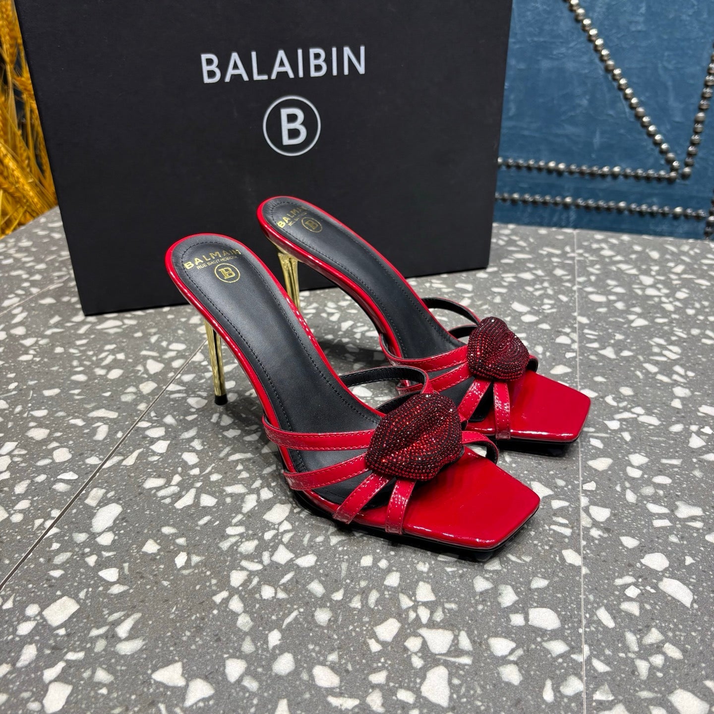 BALMAIN 26S HIGH-HEELED SANDALS 95 MM IN DARK RED CALFSKIN STYLE 4