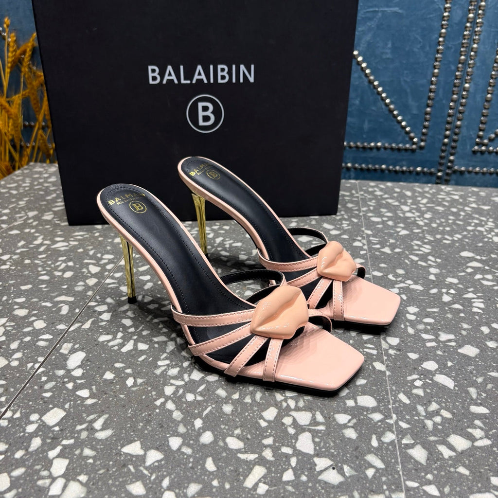 BALMAIN 26S HIGH-HEELED SANDALS 95 MM IN LIGHT PEACHY PINK CALFSKIN STYLE 2