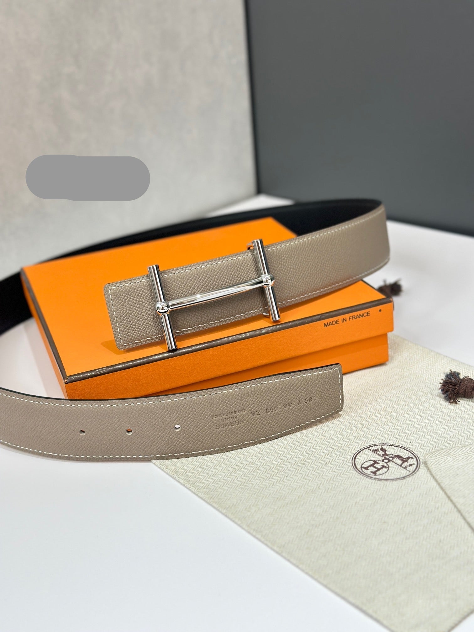 HM 26S H DANCRE BELT IN TAUPE BROWN REVERSIBLE CALFSKIN PALLADIUM HARDWARE