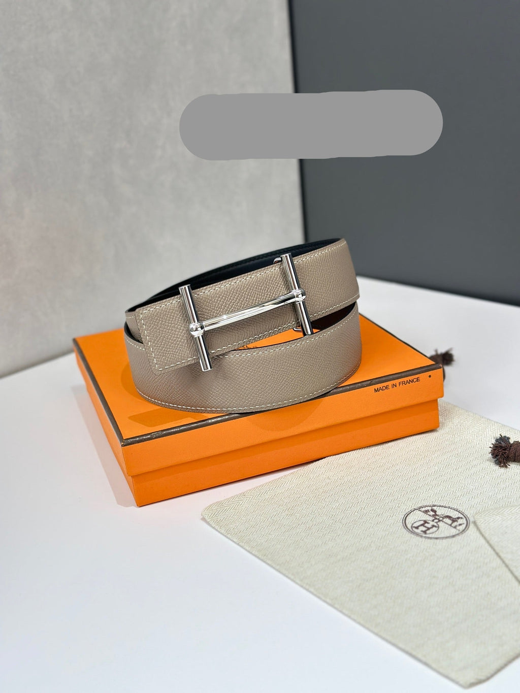 HM 26S H DANCRE BELT IN TAUPE BROWN REVERSIBLE CALFSKIN PALLADIUM HARDWARE