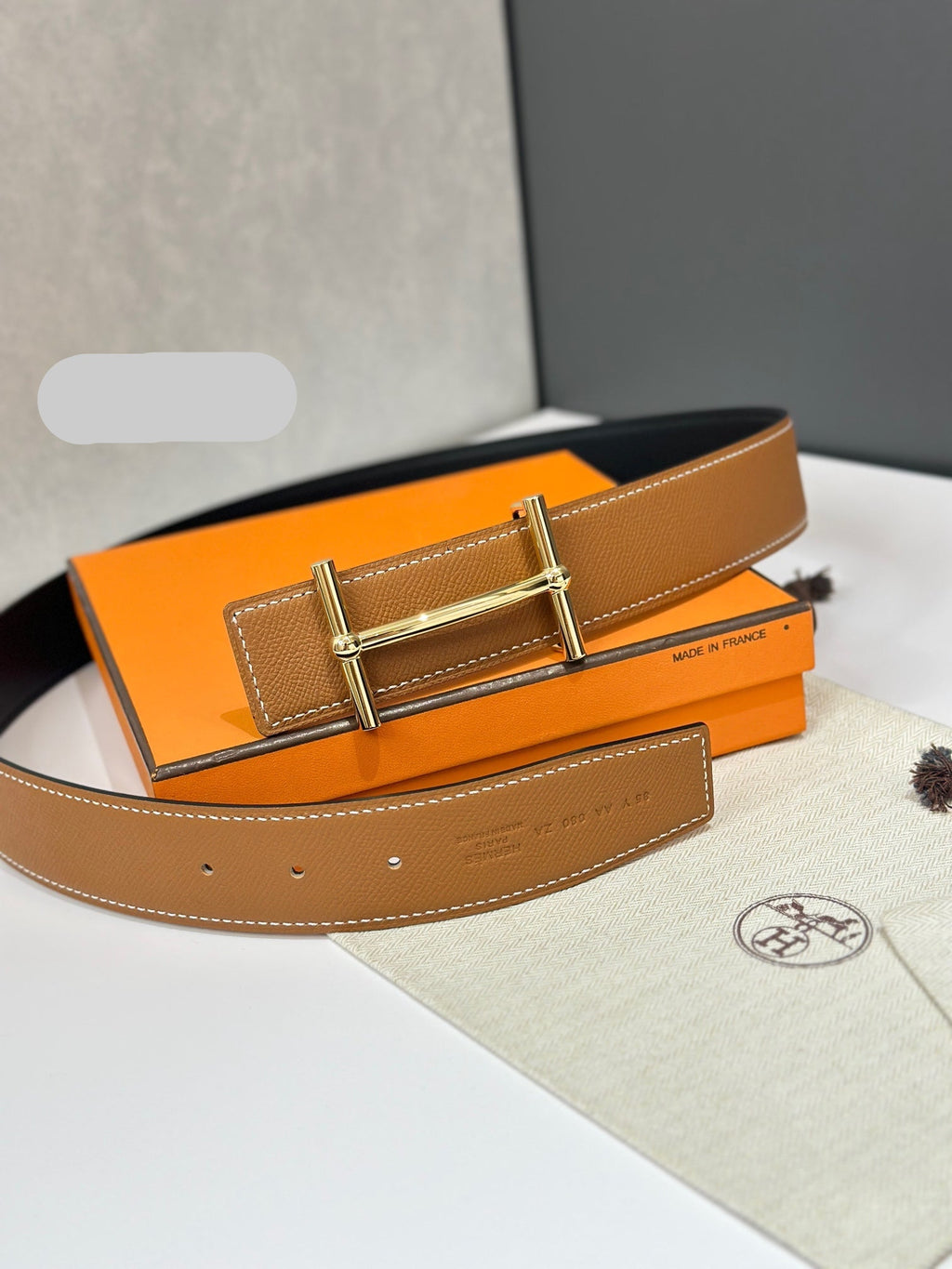 HM 26S H DANCRE BELT IN TAN BROWN REVERSIBLE CALFSKIN GOLD HARDWARE