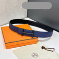 HM 26S H DANCRE BELT IN BLUE REVERSIBLE CALFSKIN PALLADIUM HARDWARE