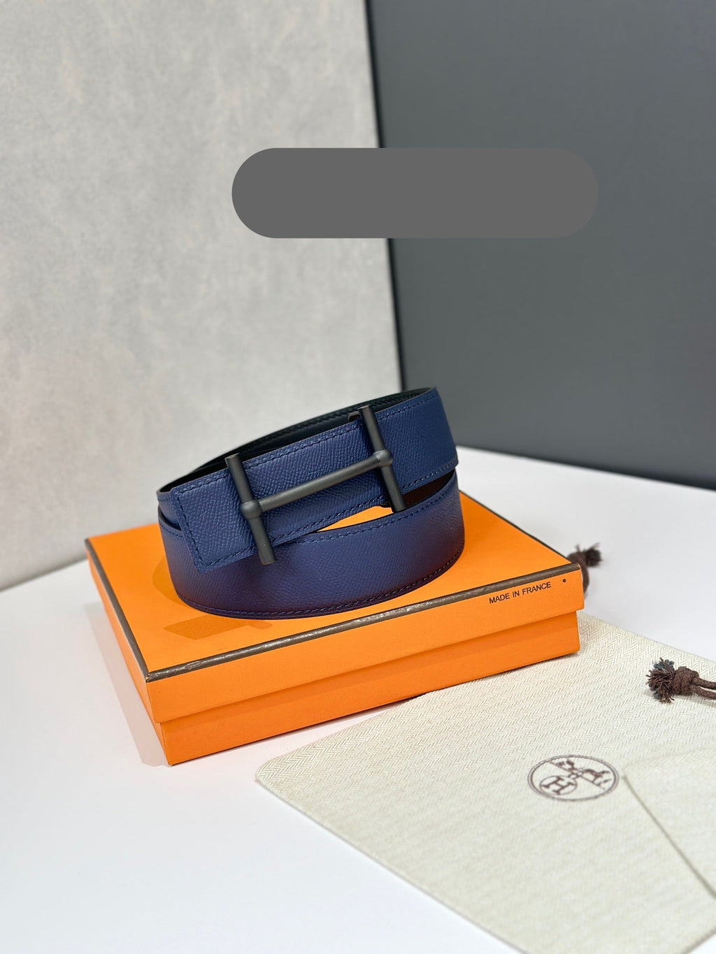 HM 26S H DANCRE BELT IN BLUE REVERSIBLE CALFSKIN PALLADIUM HARDWARE