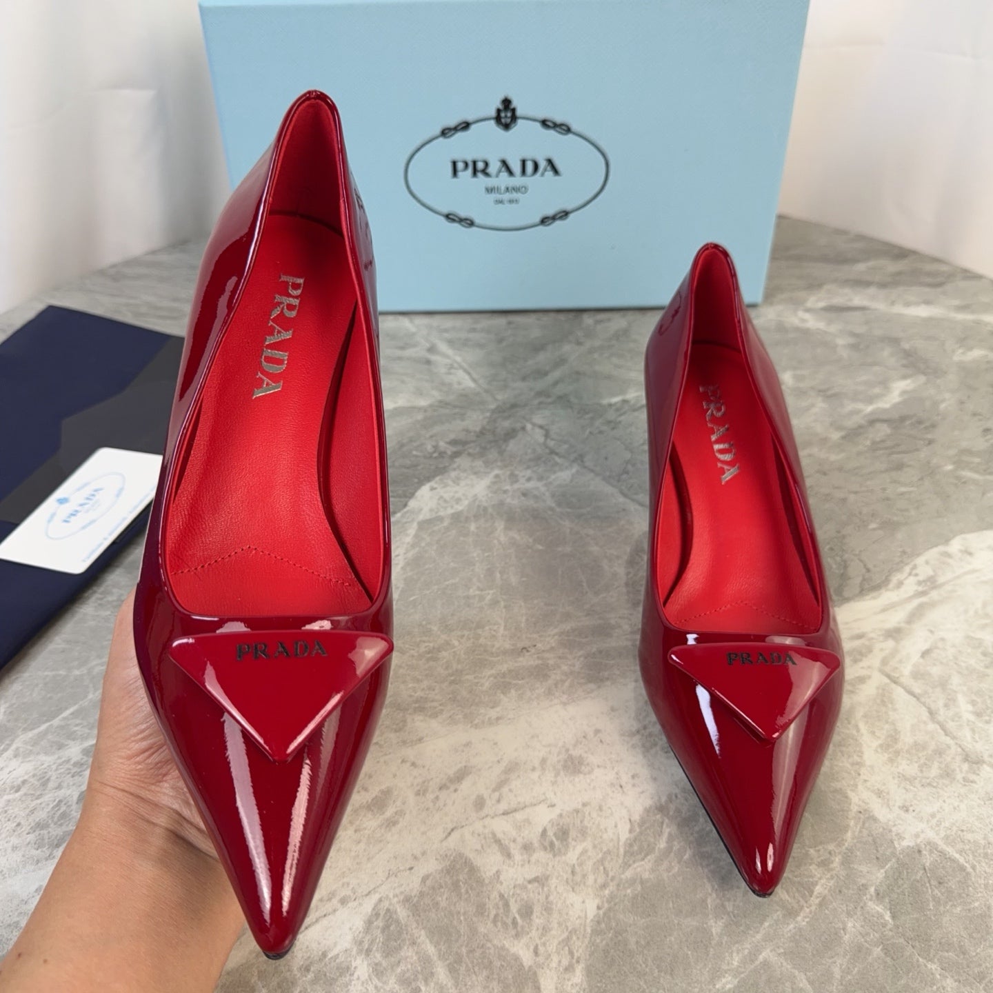 PRADA 25S POINTED-TOE HIGH HEELS 55 MM IN DARK RED GLOSSY LAMBSKIN
