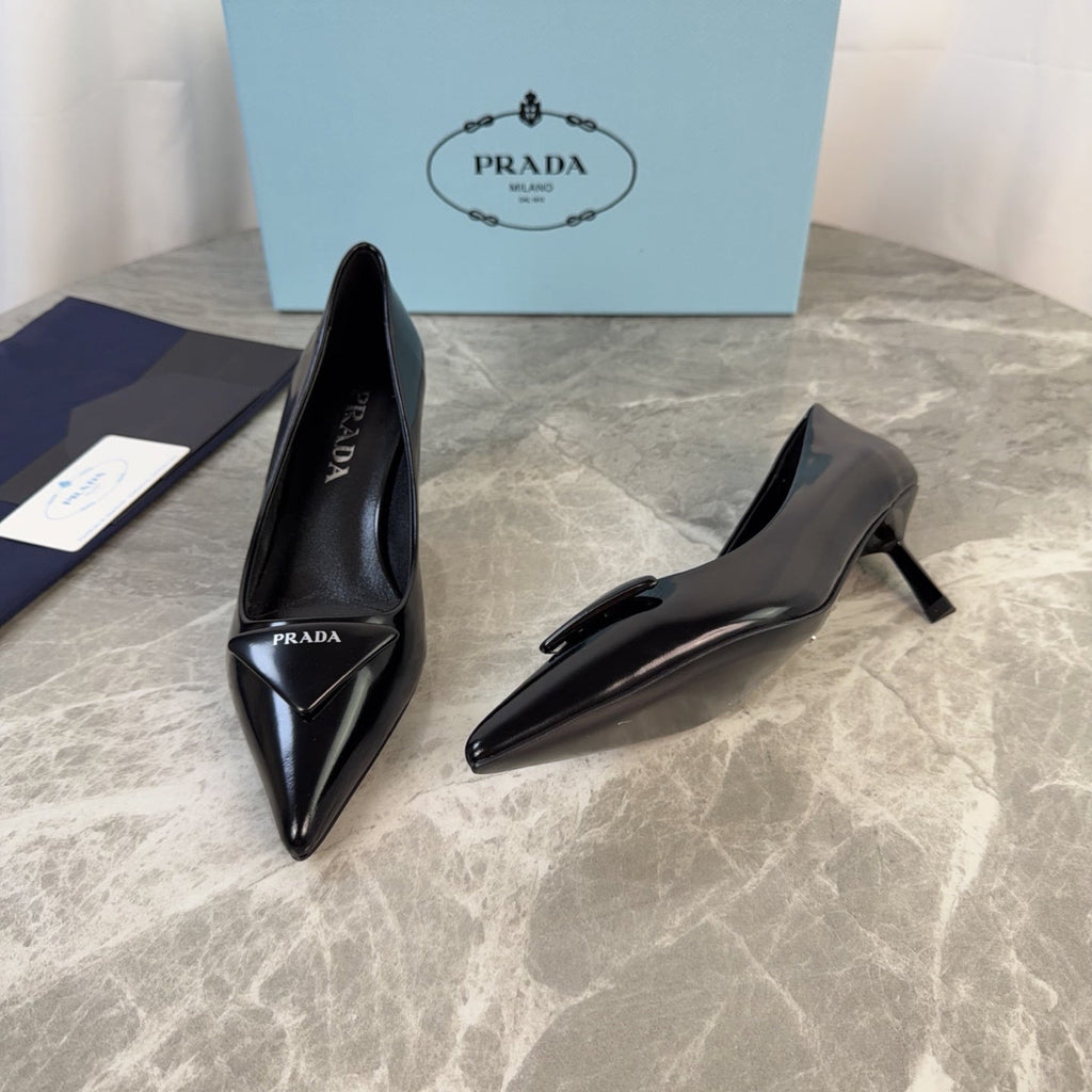 PRADA 25S POINTED-TOE HIGH HEELS 55 MM IN BLACK LAMBSKIN