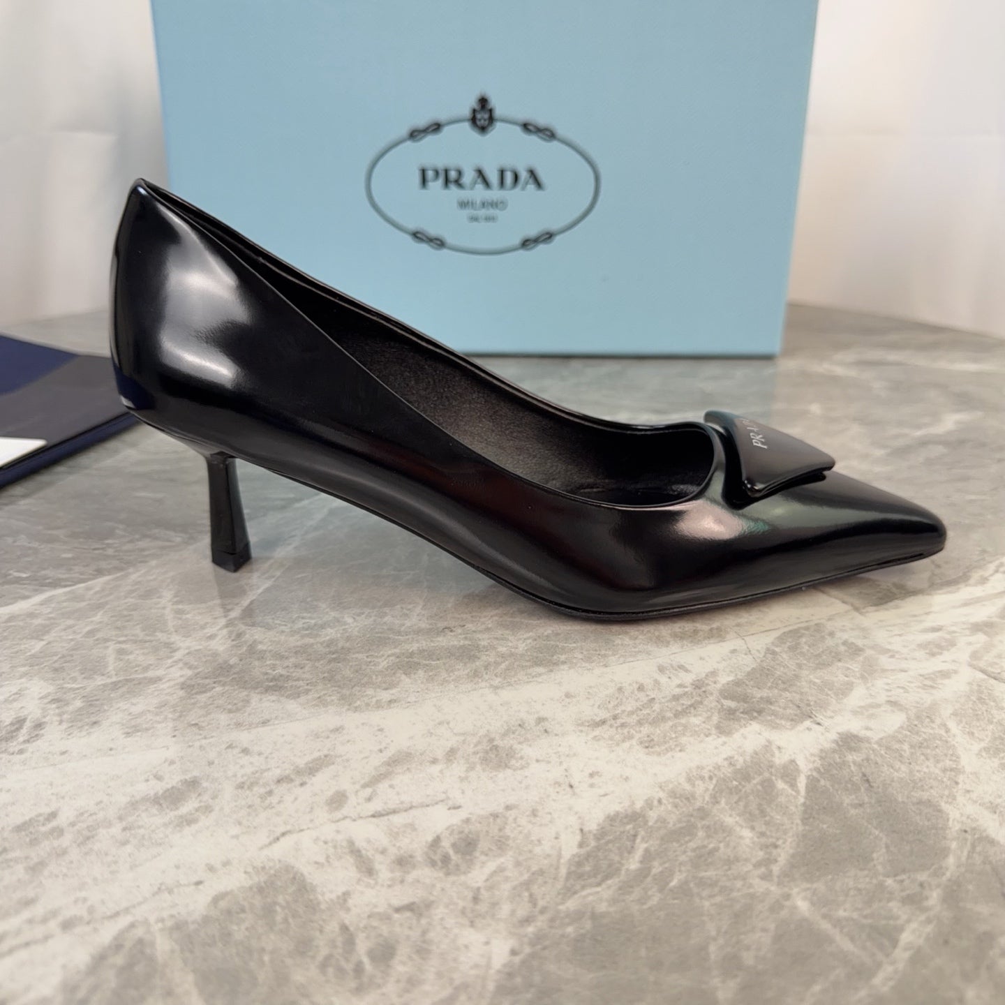 PRADA 25S POINTED-TOE HIGH HEELS 55 MM IN BLACK LAMBSKIN