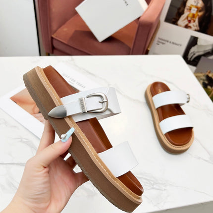 TWO-STRAP SANDALS IN WHITE CALFSKIN