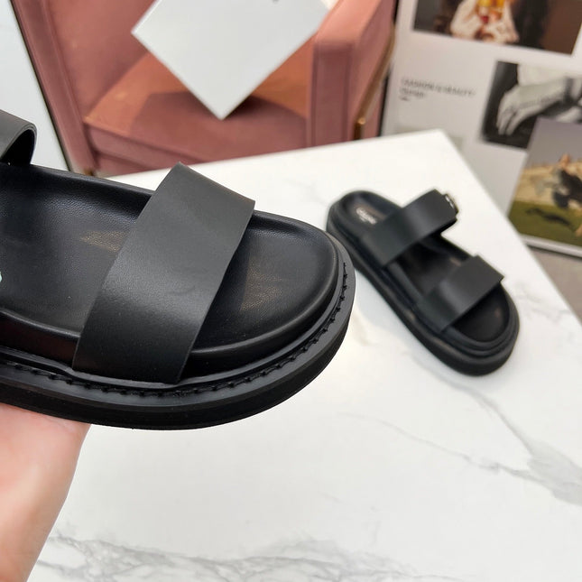 TWO-STRAP SANDALS IN BLACK CALFSKIN