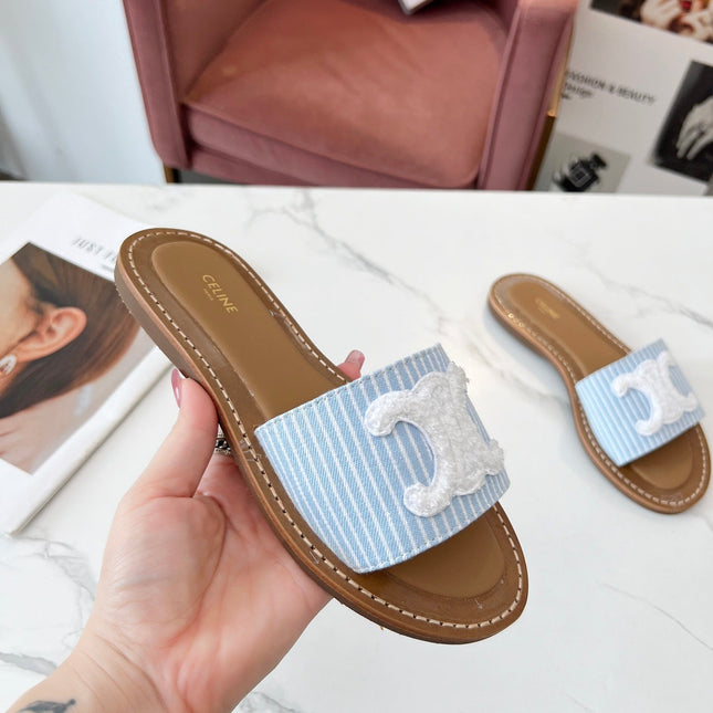 LYMPIA MULE STRIPED BLUE SKY CANVAS WOOL LOGO