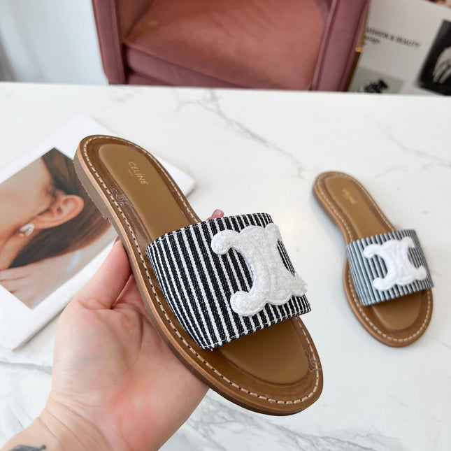 LYMPIA MULE STRIPED CANVAS WOOL LOGO