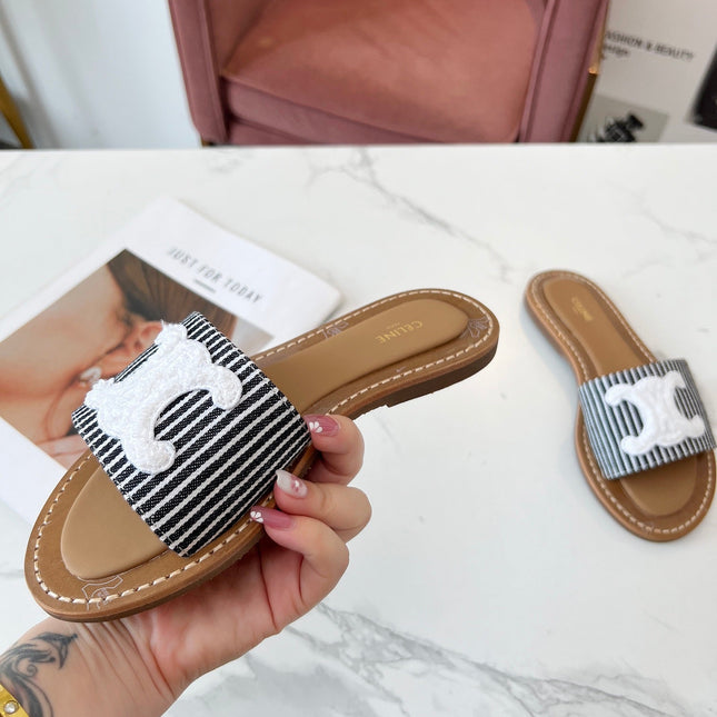 LYMPIA MULE STRIPED CANVAS WOOL LOGO