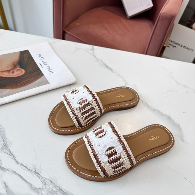 LYMPIA MULE WHITE MIX BROWN RAFFIA