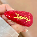 YSL 26S LOGO MARBLE EFFECT HAIR CLIP IN RED RESIN 621488