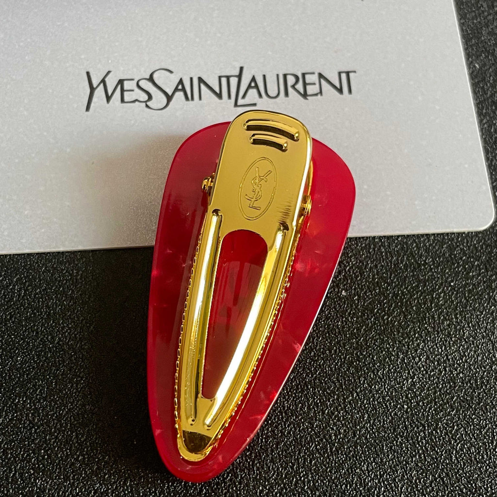 YSL 26S LOGO MARBLE EFFECT HAIR CLIP IN RED RESIN 621488