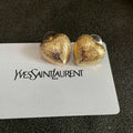 YSL 26S TEXTURED HEART STUD EARRINGS IN GOLD TONE METAL 622900
