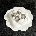 CHANEL 26S DOUBLE C LOGO CRYSTAL FLOWER PEARL STUD EARRINGS IN SILVER METAL 629159
