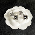 CHANEL 26S DOUBLE C LOGO CRYSTAL CLOVER PEARL STUD EARRINGS IN SILVER TONE 629160