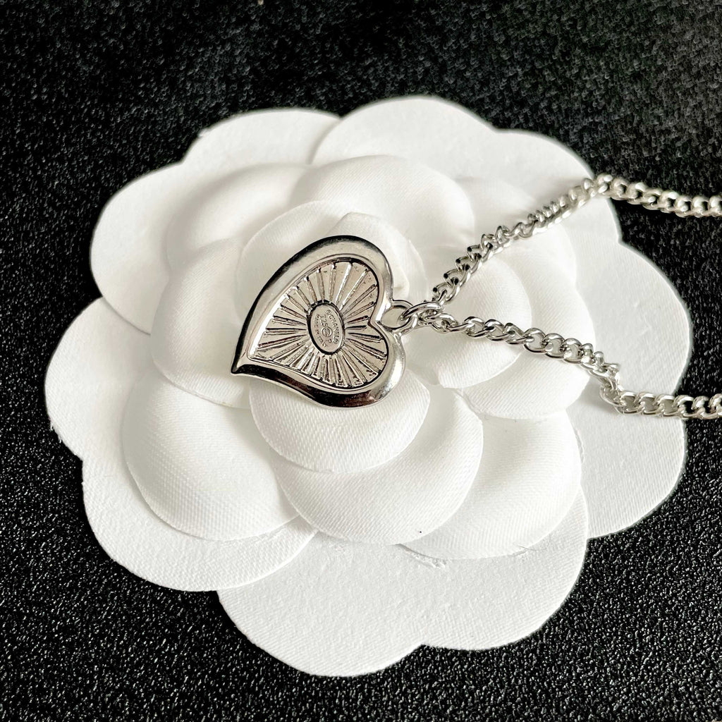 CHANEL 26S DOUBLE C HEART PENDANT CHAIN NECKLACE IN SILVER METAL 629978
