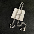 CHANEL 26S DOUBLE C HEART PENDANT CHAIN NECKLACE IN SILVER METAL 629978