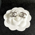 CHANEL 26S DOUBLE C LOGO CRYSTAL STUD EARRINGS IN SILVER METAL 629993