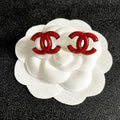 CHANEL 26S DOUBLE C LOGO RED ENAMEL STUD EARRINGS IN GOLD METAL 629991