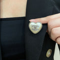 CHANEL 26S DOUBLE C LOGO CRYSTAL HEART BROOCH IN GOLD METAL 629994
