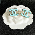CHANEL 26S DOUBLE C LOGO TURQUOISE ENAMEL STUD EARRINGS IN GOLD METAL 630067