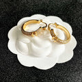 CHANEL 26S DOUBLE C LOGO FULL PAVE CRYSTAL HOOP EARRINGS IN GOLD METAL 630068