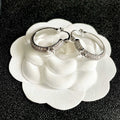 CHANEL 26S DOUBLE C LOGO FULL PAVE CRYSTAL HOOP EARRINGS IN SILVER METAL 630069