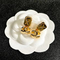 CHANEL 26S DOUBLE C LOGO QUILTED RECTANGULAR DROP EARRINGS IN GOLD METAL 630070