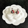 CHANEL 26S DOUBLE C LOGO RED ENAMEL CRYSTAL DROP STUD EARRINGS IN SILVER METAL 630074