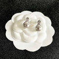 CHANEL 26S DOUBLE C ICON CRYSTAL STUD EARRINGS WITH PAVE LOGO DISC IN SILVER METAL 630076