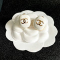 CHANEL 26S DOUBLE C LOGO WHITE ENAMEL OVAL STUD EARRINGS IN GOLD METAL 630078