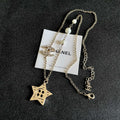 CHANEL 26S DOUBLE C LOGO CRYSTAL & STAR CHARM PEARL CHAIN NECKLACE IN GOLD METAL 629885