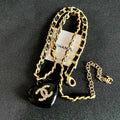 CHANEL 26S DOUBLE C LOGO BLACK HEART PENDANT CHAIN NECKLACE IN GOLD METAL 629886
