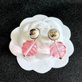 CHANEL 26S DOUBLE C LOGO PEARL STUD EARRINGS WITH PINK GLASS DROP IN GOLD METAL 629892