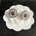 CHANEL 26S DOUBLE C LOGO PEARL ROUND STUD EARRINGS IN SILVER METAL 629907