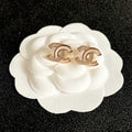 CHANEL 26S DOUBLE C LOGO IVORY ENAMEL & CRYSTAL ROUND STUD EARRINGS IN GOLD METAL 631029