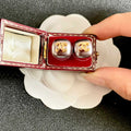 CHANEL 26S DOUBLE C LOGO GREY ENAMEL SQUARE STUD EARRINGS IN GOLD METAL 631037