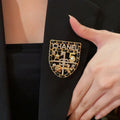 CHANEL 26S NUMBER SHIELD BROOCH WITH MULTI-CRYSTAL DETAIL IN GOLD METAL 631042