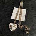 CHANEL 26S DOUBLE C LOGO NO.5 FLORAL HEART NECKLACE IN WHITE ENAMEL & GOLD METAL 630794
