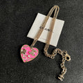 CHANEL 26S DOUBLE C LOGO PINK ENAMEL HEART CHARM NECKLACE WITH NO.5 DETAIL IN GOLD METAL 630795