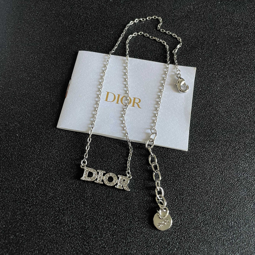 CD 26S PAVE LOGO LETTER NECKLACE IN SILVER TONE METAL 631805